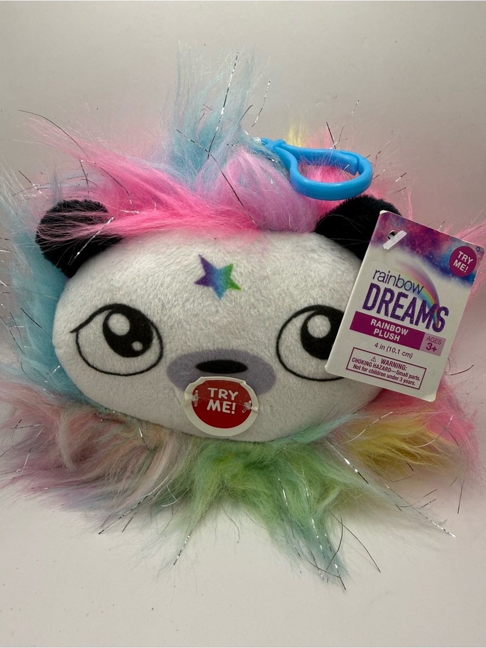 Rainbow Dreams Rainbow Panda Plush Musical Toy 4" approx with Clip Hanging Keys